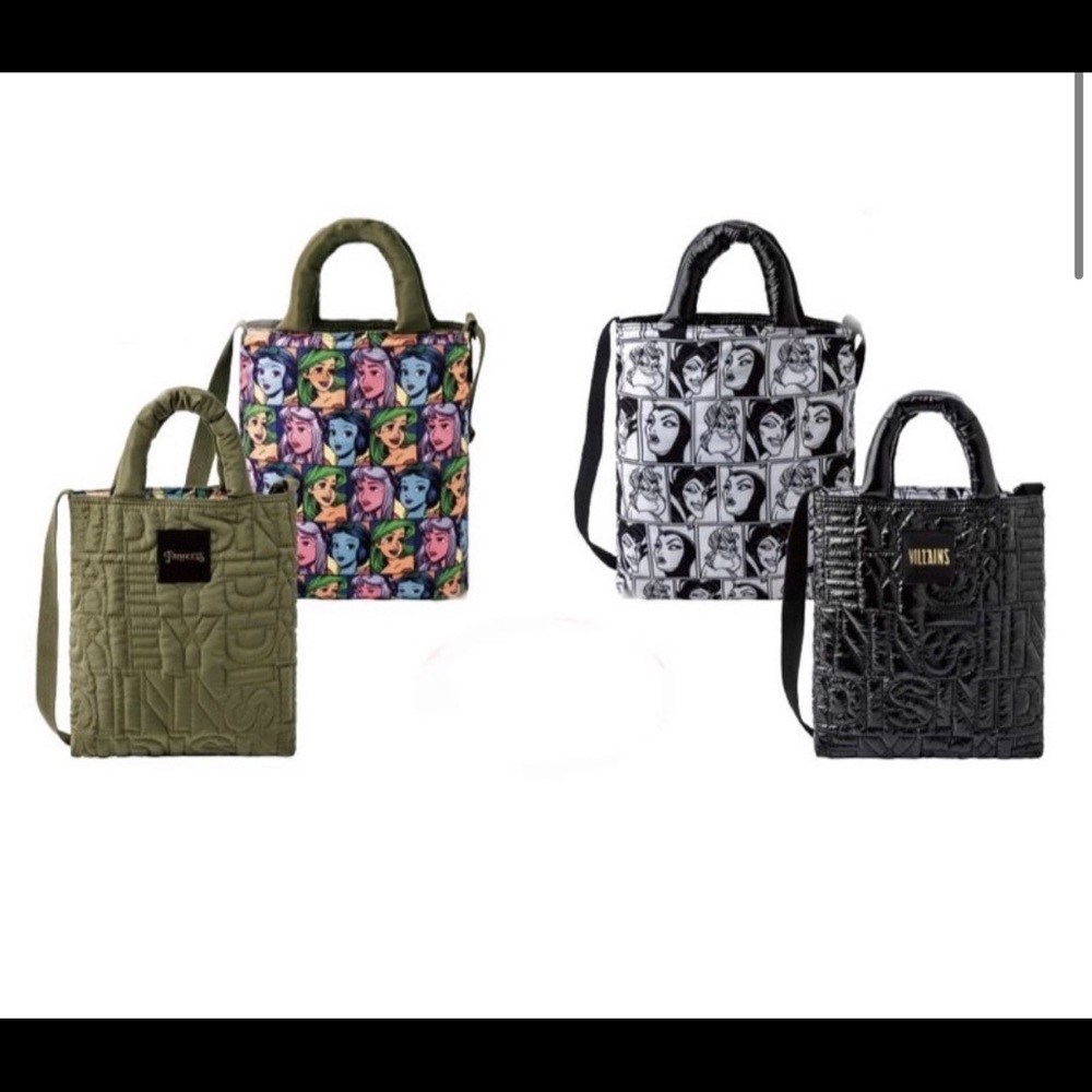 Disney Princess Villan Double Tote Crossbody Bag Black Art Disneyland puffer